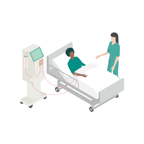 Patient erhält eine Hämodialyse (HD) im Zentrum - Dialysesysteme